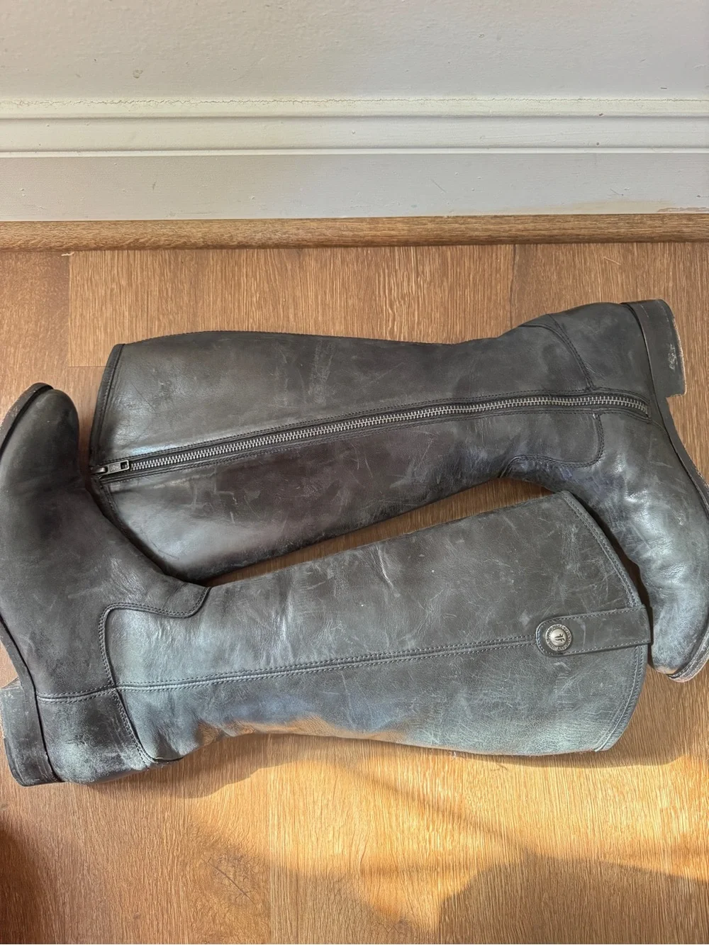 Frye Melissa Button Tall Black Leather Riding Boots